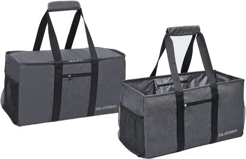 Miniatura 10 de YELAIYEHAO 2 bolsas de mano grandes para uso general, bolsa de asas plegable plegable Azul oscuro