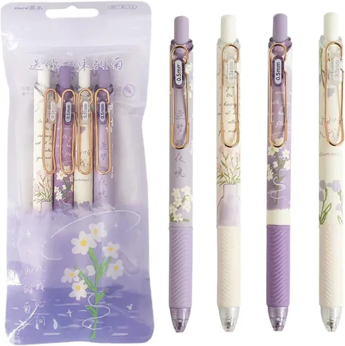 Miniatura 12 de MOZXIRZ 4 piezas de bolígrafos de gel retráctiles con flores, tinta negra, 0.5mm, para niñas/mujeres, lindos, estéticos, bolígrafos para Flor-1