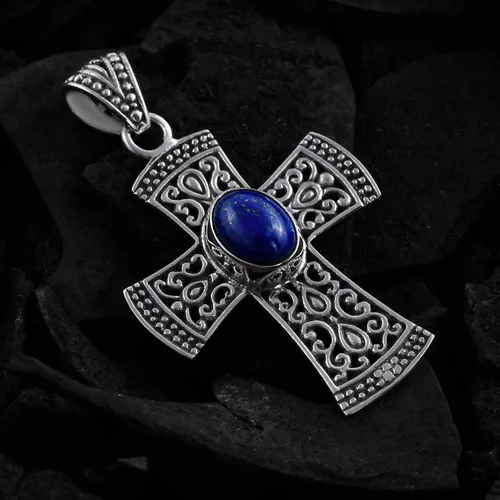 Miniatura 2 de SHOP LC DELIVERING JOY BALI LEGACY - Colgante de cruz de lapislázuli para hombre, plata de ley 925, vintage, católica, cristiana, regalo de joyería