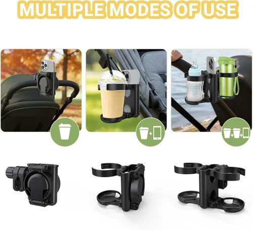 Miniatura 4 de ZealSound Soporte para taza de cochecito, soporte para botella 3 en 1 con soporte para teléfono para cochecito, silla de ruedas, scooter, andador