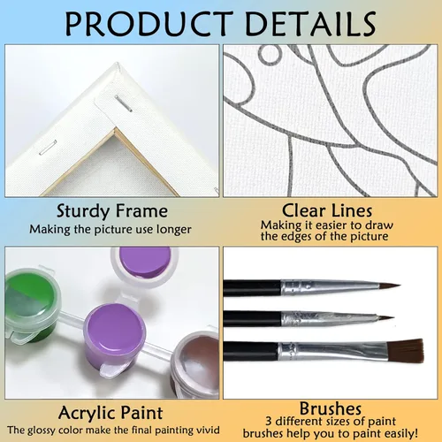 Miniatura 3 de Nuberlic Paquete de 2 lienzos de pintura para parejas, lienzos predibujados para pintar para adultos, suministros de fiesta de pintura y sorbos