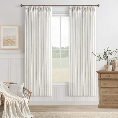 Miniatura 33 de TWODRAPES Cortinas de Lino Plisadas con Pinza Beige Blancas de 54 Pulgadas de Largo 2 Paneles para Comedor Cocina Dormitorio Plisadas Semi