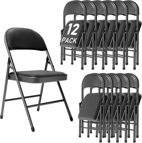 Miniatura 17 de Paquete de 4 sillas plegables negras con cojín acolchado y respaldo para exteriores, sillas plegables comerciales apilables portátiles con marco