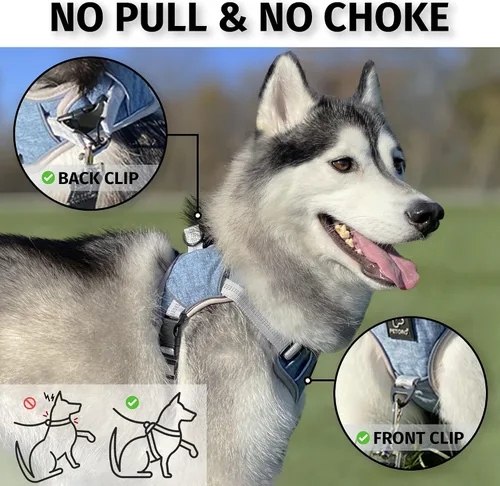 Miniatura 3 de PETORO Arnés reflectante ajustable para perros grandes, chaleco acolchado suave para mascotas de 0.197 in con 2 clips para correa, sin tirones, sin