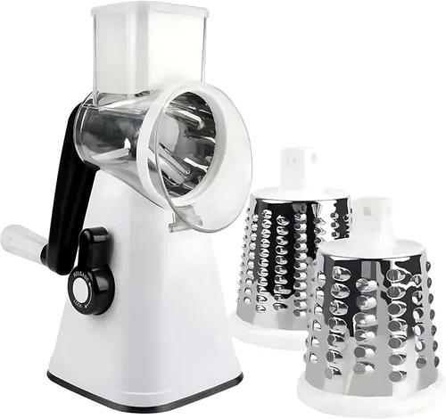 Miniatura 2 de Rallador rotativo de queso, rebanador de verduras de mandolina de cocina con 3 cuchillas intercambiables, fácil de limpiar rallador giratorio