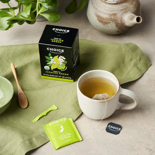 Miniatura 3 de Choice Organic Teas Té verde de jazmín, té verde perfumado con flores de jazmín, comercio justo, compostable, contiene cafeína, 16 bolsas de té