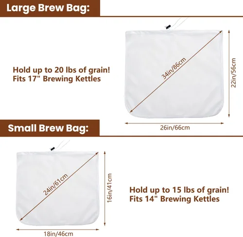 Miniatura 6 de 2 bolsas de preparación, 250 bolsas de filtro de malla microfina, bolsa de filtro reutilizable con cordón de 5 a 10 galones para cerveza casera
