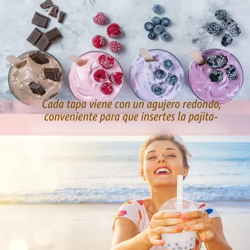 Miniatura 4 de Alaeseje Paquete de 50 Vasos Desechables de Plástico Transparente de 8oz con Tapas de Cúpula (Agujero en la Tapa), Vasos de Postre PET, Cuencos