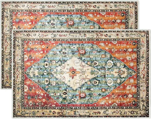 Miniatura 9 de 2 piezas de alfombrilla lavable para interiores de 24" x 36", antideslizante, alfombra de suelo retro, alfombra absorbente para entrada, alfombra