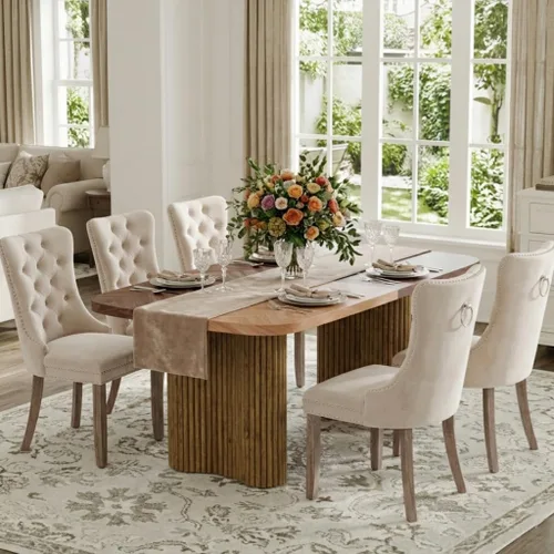 Mesa de comedor extra larga de 78.7 pulgadas para 6-10 personas, mesa de cocina moderna con bases estriadas, mesa de comedor rectangular de granja