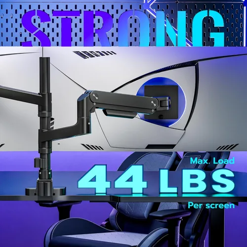 Miniatura 5 de ARES WING Soporte de escritorio con brazo de doble monitor para monitores ultraanchos de 17 a 49 pulgadas, soporte de monitor doble resistente