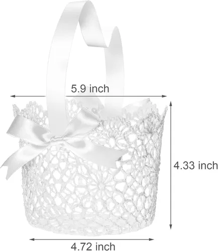 Miniatura 2 de Boao 2 cestas blancas para niña de las flores con asa, cestas de flores de boda con lazo de satén para ceremonia de boda, pétalos, colección