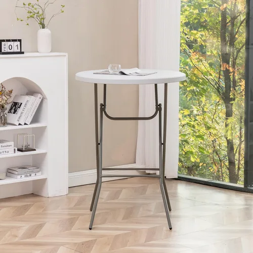 Miniatura 7 de BTExpert Mesa Plegable de Plástico de Granito Blanco Redonda de 32" Altura de Barra de 43" Mesa Comercial Portátil Mesa de Banquete Tarjeta Café