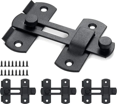 Miniatura 7 de INIRET Paquete de 4 pestillos para puerta de granero, 3.93 x 2.75 pulgadas, acero inoxidable negro mate, cerraduras de puerta abatibles, cerraduras