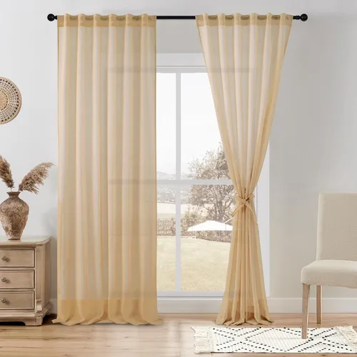 Miniatura 16 de DWCN Cortinas traslúcidas de lino floral, bolsillo para barra y pestaña trasera, cortina de mezcla de lino para dormitorio, sala de estar, cortinas