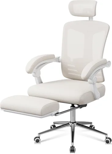 Miniatura 12 de DEVAISE Silla de escritorio ergonómica de malla con reposapiés, cómoda silla de computadora reclinable grande y alta con soporte lumbar ajustable