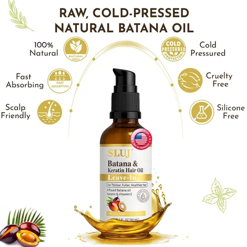 Miniatura 7 de SLUJ Aceite de batana para el crecimiento del cabello, aceite ligero sin enjuague con queratina, vitamina E y aceites botánicos para todo