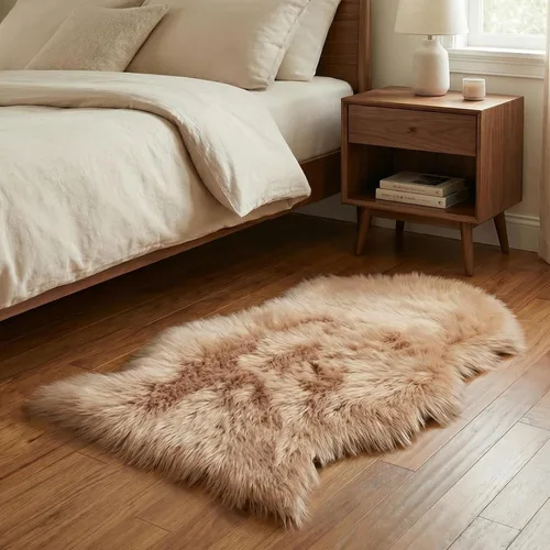 Miniatura 5 de duduta - Alfombra de pelo sintético de lana de oveja beige 2x3 pies, suave y esponjosa, funda para silla de pelo mullido, alfombra pequeña