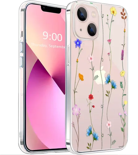 Miniatura 11 de Unov - Funda compatible con iPhone 13 Pro, funda transparente con diseño, patrón floral en relieve, suave protector delgado de TPU contra golpes