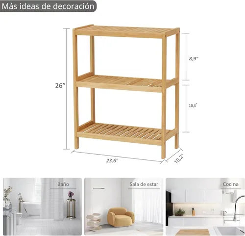 Miniatura 3 de estante de bambú para baño, soporte de almacenamiento multifuncional de 3 niveles, para baño, cocina y sala de estar, soporte para plantas y flores