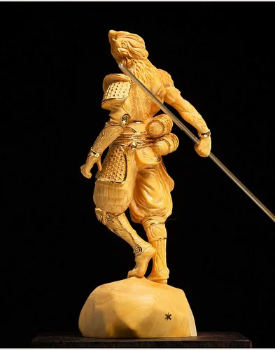 Miniatura 4 de Estatua de rey mono Wukong tallada en madera de boj natural (chapado en oro)