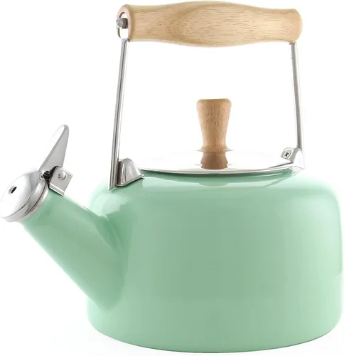 Miniatura 10 de Chantal SVEN - Tetera silbante esmaltada sobre acero con mango de madera natural, 1.4 cuartos de galón, color rojo manzana