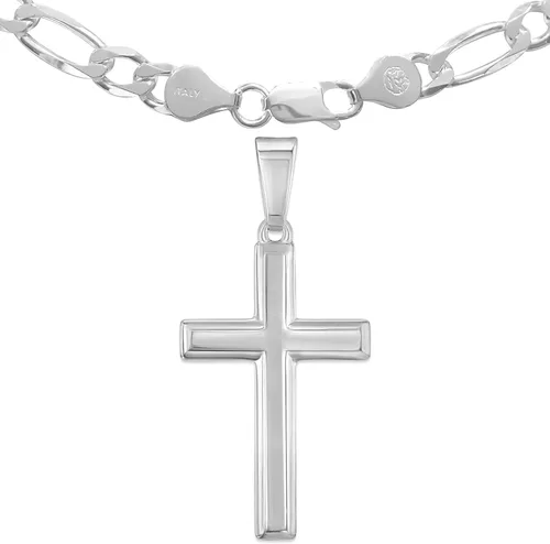 Miniatura 4 de Collar de plata de ley con colgante de cruz tradicional de 5mm para hombre. Cadena estilo Italiano Figaro