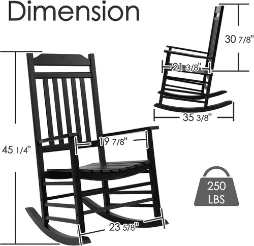 Miniatura 2 de Kozyard Mecedora de madera, silla mecedora de madera maciza para exteriores con respaldo alto y asiento de listones, mecedora ergonómica