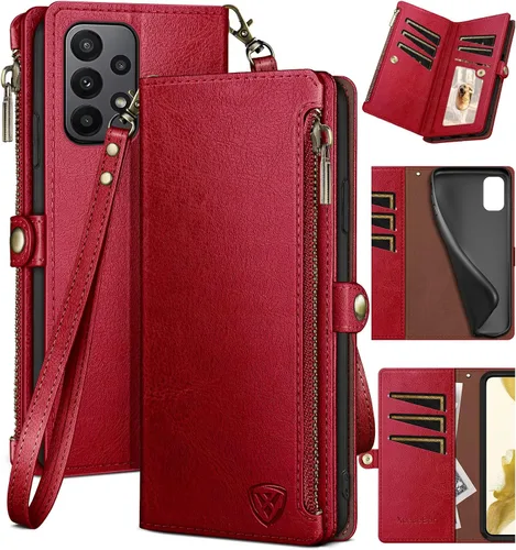 Miniatura 8 de XcaseBar Funda tipo cartera para Samsung Galaxy A23 5G/4G con cremallera y tarjetero de crédito [bloqueo RFID], funda de piel sintética con tapa