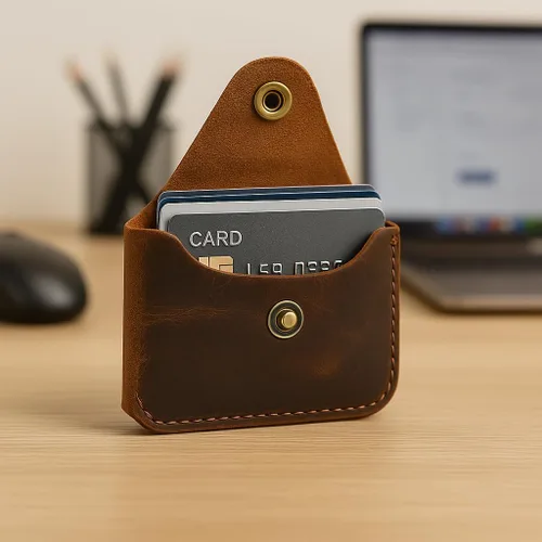 Miniatura 3 de The Antiq Tarjetero de cuero, cartera minimalista hecha a mano, funda delgada para tarjetas de crédito con cierre de botón, funda de cuero compacta