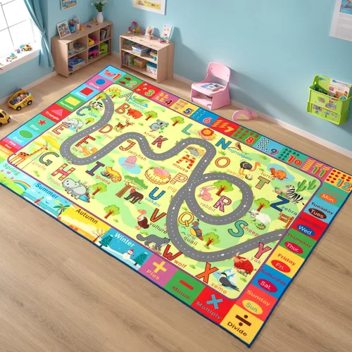 Miniatura 8 de Terrug Alfombra infantil para sala de juegos, antideslizante, lavable, mapa educativo de la ciudad para el aula, alfombra