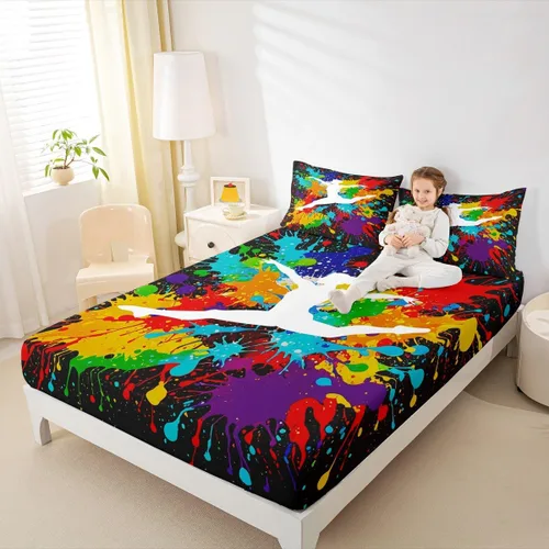 Miniatura 8 de Erosebridal Juego de sábanas de gimnasia para niñas y niños, tamaño individual, juego de sábanas de teñido anudado arcoíris, juego de ropa de cama