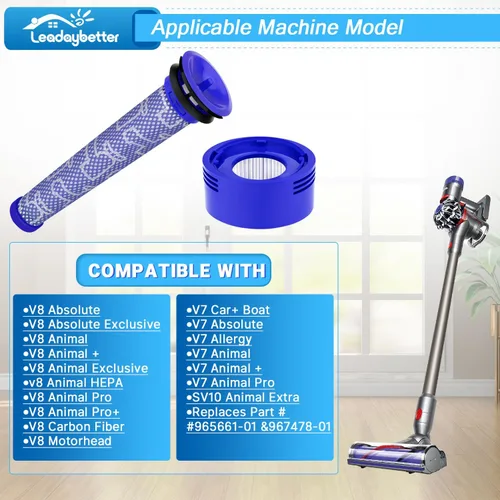 Miniatura 2 de Leadaybetter Filtro de repuesto para aspiradora Dyson V7 V8 SV10 Animal Absolute, 2 postes y 2 prefiltros de repuesto, comparado con la pieza #