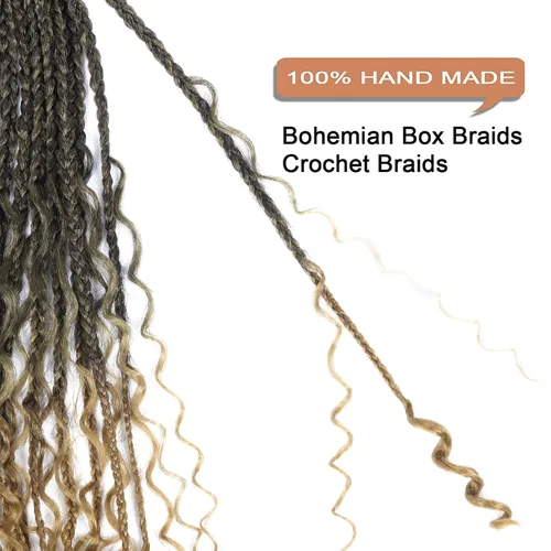 Miniatura 4 de Goddess Box Braids - Cabello de Ganchillo con Puntas Rizadas de 16 Pulgadas, Trenzas de Caja Bohemias de Ganchillo, 8 Paquetes, Trenzas de Ganchillo