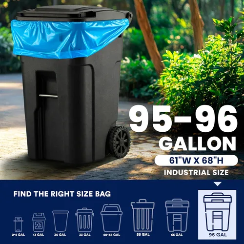 Miniatura 3 de Plasticplace Bolsas de basura de reciclaje de 95 galones, 61 pulgadas de ancho x 68 pulgadas de alto, 1.5 mil, azul, 25 unidades (paquete de 1)