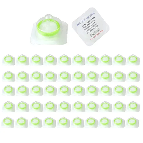 Miniatura 5 de Filtro de jeringa, Estéril, Membrana PES 0.22um Tamaño de poro, 1.299 in Diámetro de membrana, Empaquetado individualmente, 20/pk por Labfil