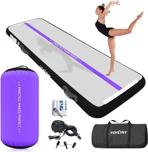 VOFiTNY - Esterilla inflable de gimnasia con pista de caídas y barril de aire octogonal con bomba para uso doméstico/gimnasio Negro/Púrpura+Rodillo