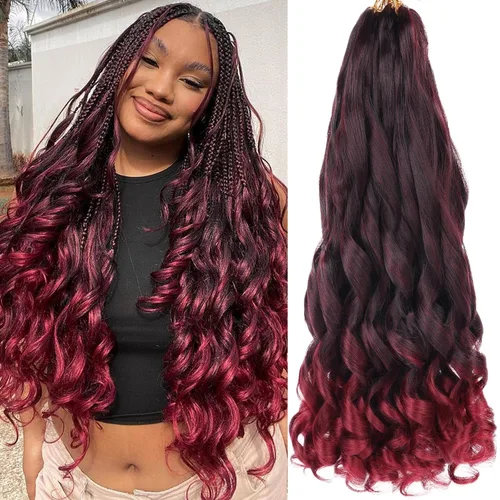 Miniatura 81 de COOKOO 9 paquetes de cabello rizado francés trenzado de 18 pulgadas, suave y flexible, cabello trenzado de alta calidad, rizos franceses, extensión