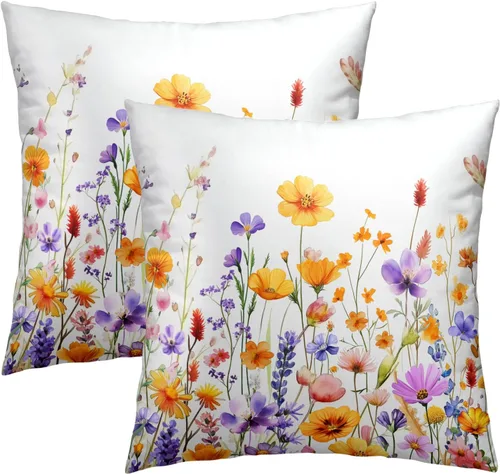 Miniatura 32 de Juego de 2 fundas de cojín decorativas con bandera americana y flores de amapola roja y azul, 16 x 16 pulgadas, fundas cuadradas para sofá, sillón