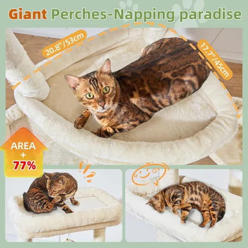 Miniatura 3 de Taoqimiao - Árbol para gatos de 71 pulgadas para gatos grandes de 20 libras +, 3 perchas gigantes, torre de árbol para gatos de varios niveles