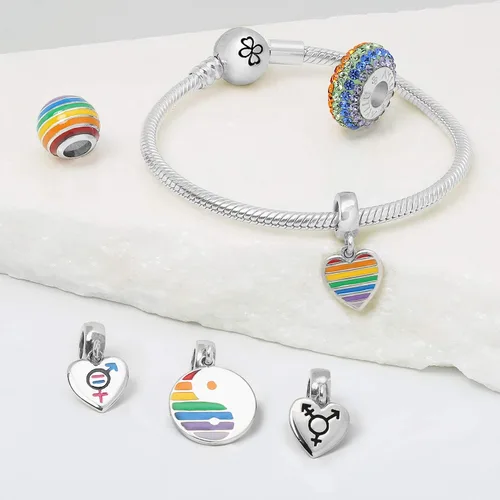 Miniatura 8 de Bling Jewelry Unisex .925 Sterling Silver Inspiration LGBTQ Rights Symbol Rainbow Yin Yang Circle Disc Tag Heart Dangle Bead Charm Personalized