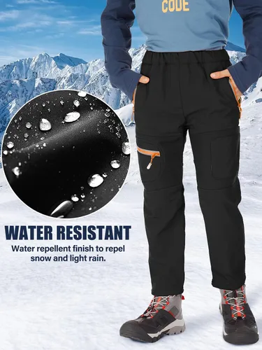 Miniatura 41 de linlon Pantalones impermeables para la nieve para niños y niños, forro polar lind para senderismo, softshell, cálidos, con aislamiento térmico