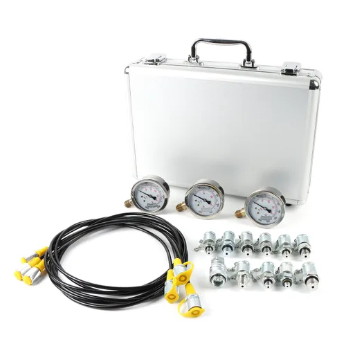 Miniatura 2 de Kit de prueba de presión hidráulica 25/40/60Mpa, 3 calibres 11 acoplamientos 3 mangueras de prueba, kit de manómetro hidráulico para excavadoras