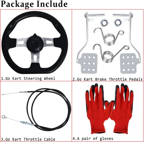 Miniatura 2 de Kit de pedales de freno y acelerador con cable de 71 pulgadas, resortes de retorno y volante de 10.630 in, se adapta a Road Rocket de 196 cc 6.5 HP