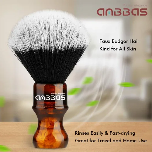 Miniatura 2 de Anbbas Cepillo de afeitar sintético de tejón con mango de resina, cerdas de nailon, cepillo de espuma para el cabello, para viajes, afeitado Ámbar