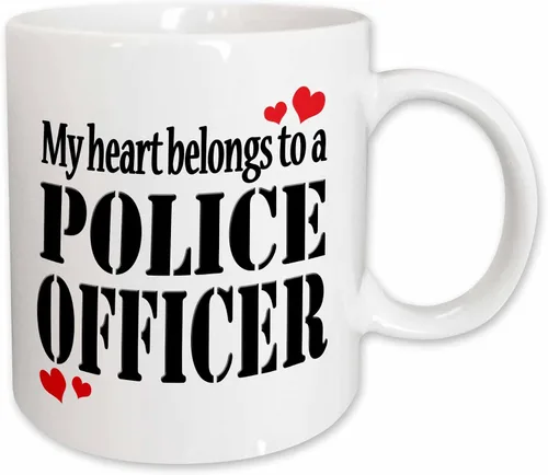 Miniatura 10 de 3dRose Taza de cerámica My heart belongs to a policer, azul/blanco