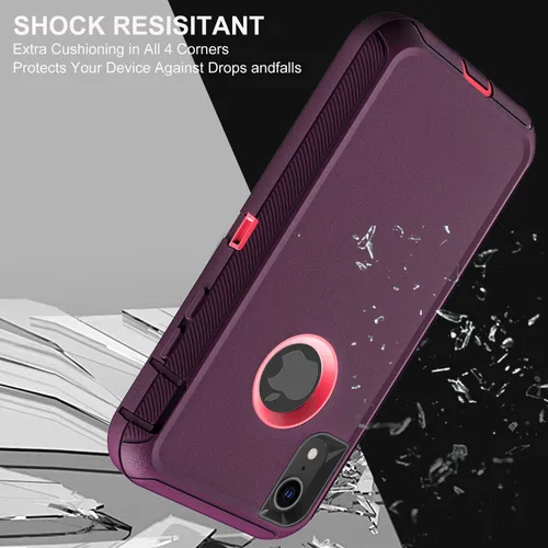 Miniatura 5 de YKHJKLEC Funda para iPhone XR, Grado Militar 3 en 1 Resistente de Servicio Pesado/A Prueba de Golpes/A Prueba de Caídas/A Prueba de Polvo con 2