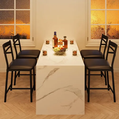 Miniatura 10 de IDEALHOUSE Taburetes de bar de altura de mostrador de 26 pulgadas, taburetes altos modernos con respaldo, patas de metal y reposapiés, sillas de bar