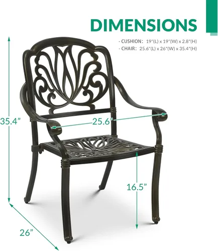 Miniatura 2 de VIVIJASON Juego de 2 sillas de comedor para exteriores, sillas de comedor de aluminio fundido para patio, juego de sillas de bistró para balcón