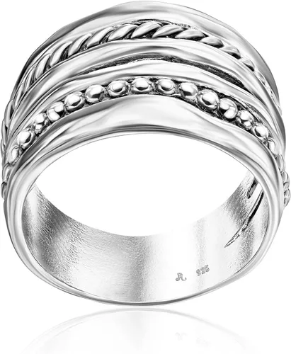 Miniatura 5 de JEAN RACHEL JEWELRY Anillo de plata de ley 925 Cuerda ancha de múltiples hebras y cuentas de diseño vintage, hipoalergénico, sin plomo ni níquel